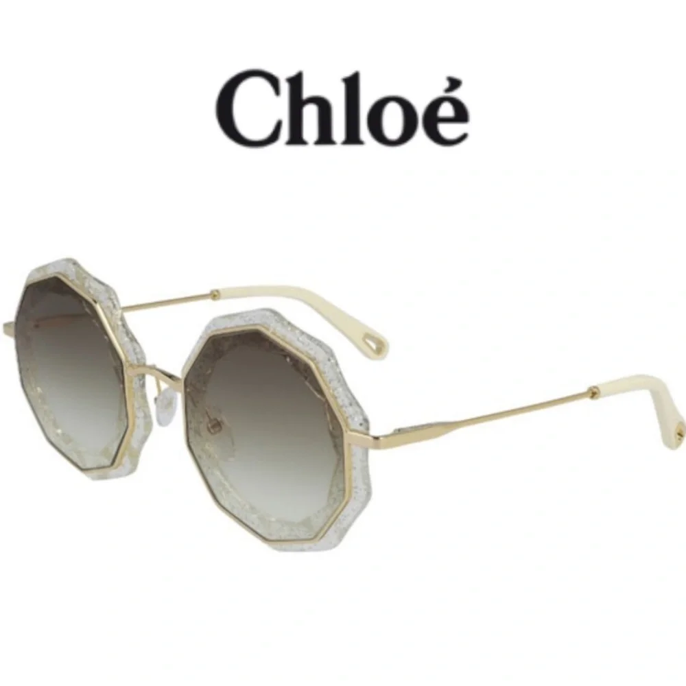 Chloé Caite Geometric Glitter Sunglasses Silver/Gold EUC w/ Case sunnies